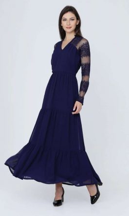Navy Blue Self Design Maxi Dress