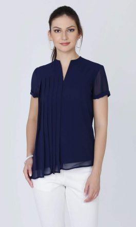 Navy Blue Pleated Top