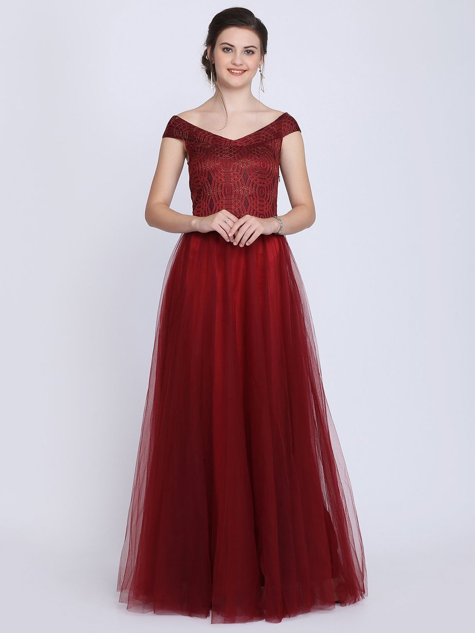 Eavan Maroon Embellished Gown | eavan