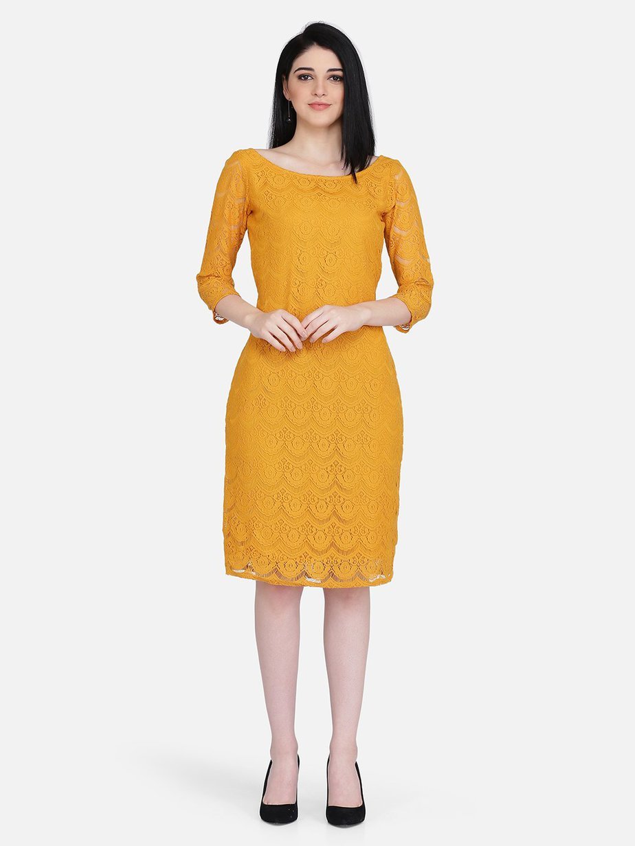 mustard sheath dress