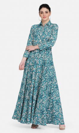 Eavan Green Printed Flared Maxi Dress