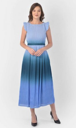 Eavan Blue Pleated Midi Dress