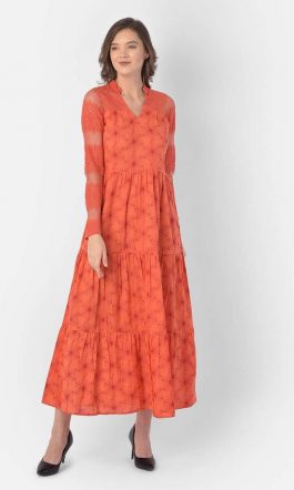Eavan Coral Printed Tiered Maxi Dress