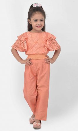 Eavan Girls Coral Lace Top With Trouser