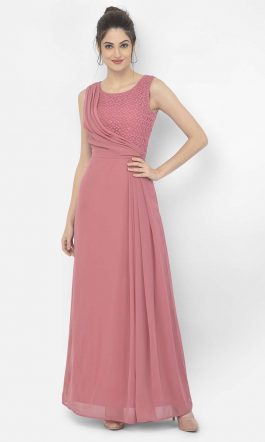 Eavan Pink Embellished Draped Maxi Dress