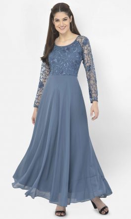 Eavan Blue Embroidred Maxi Dress