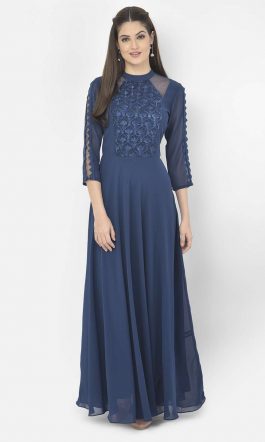 Eavan Blue Embroidred Maxi Dress