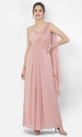 Eavan Pink Embroidered Draped Saree Gown