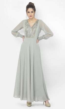 Eavan Grey Embroidered Maxi Dress