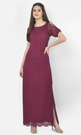 Eavan Burgundy Lace Maxi dress
