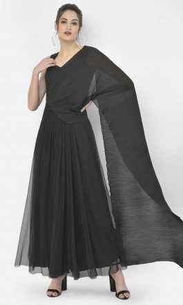 Eavan Black Embellished Draped Saree Gown