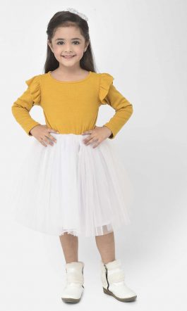 Eavan Girls Yellow & White Skater Dress