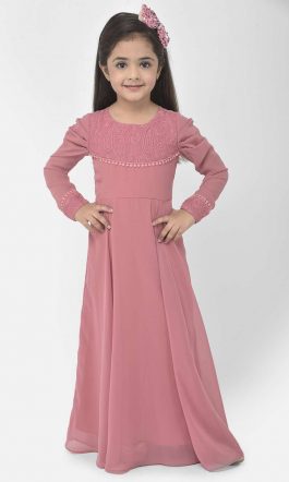 Eavan Girl Pink Embroidered Maxi Dress