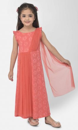 Eavan Girl Coral Embellished Draped Maxi Dress