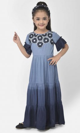Eavan Girl Navy Blue Omre Dye Maxi Dress