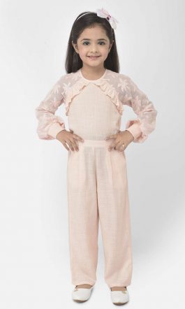 Eavan Girl Light Pink Self Design Jumpsuit