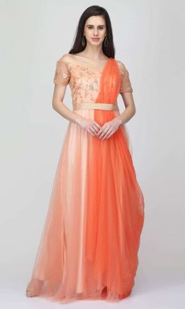 Eavan Orange Embroidered Gown