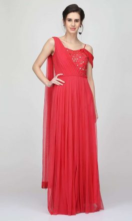 Eavan Red Embroidered Draped Gown