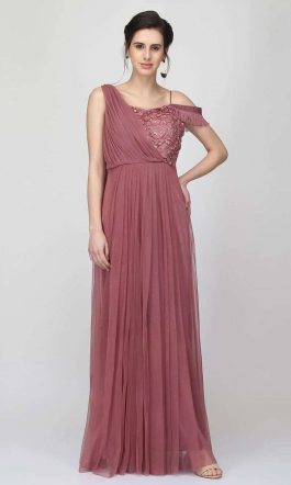 Eavan Dusty Pink Embroidered Draped Gown