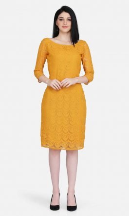 Eavan Mustard Lace Sheath Dress