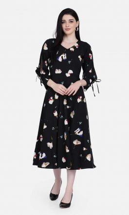 Eavan Black Printed Midi Dress