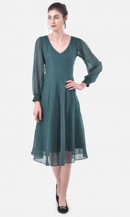 Eavan Green Self Design Fit & Flare Dress