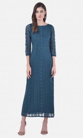 Eavan Teal Blue Self Design Maxi Dress
