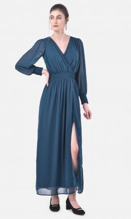 Eavan Teal Blue Ruching Maxi Dress