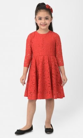 Eavan Girls Red Lace Fit & Flare Dress