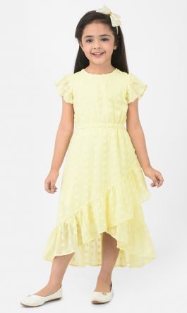 Eavan Girls  Lemon Dobby Georgette Sheath Dress