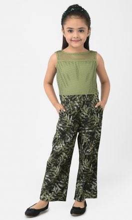 Eavan Girl Olive Printed Straight Jumpsuit