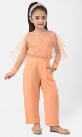 Eavan Girl Orange Embellished Jumpsuit