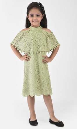 Eavan Girls Green Lace A-Line Dress