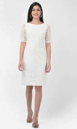 Eavan White Self Design Sheath Dress