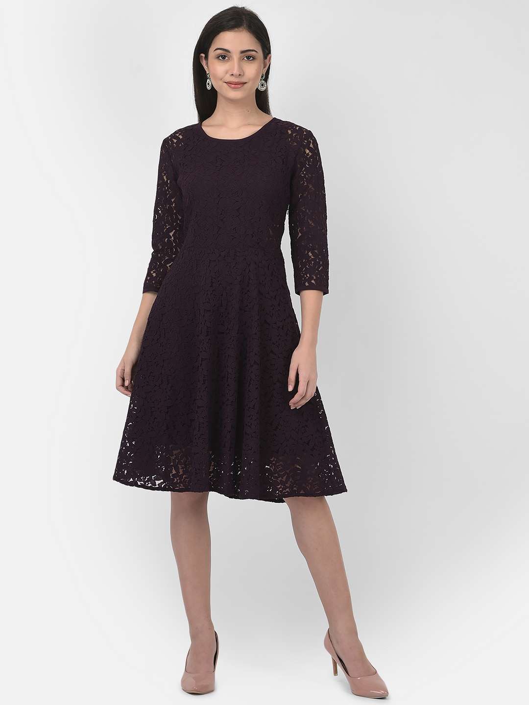 Eavan Burgundy Lace Fit & Flare Dress