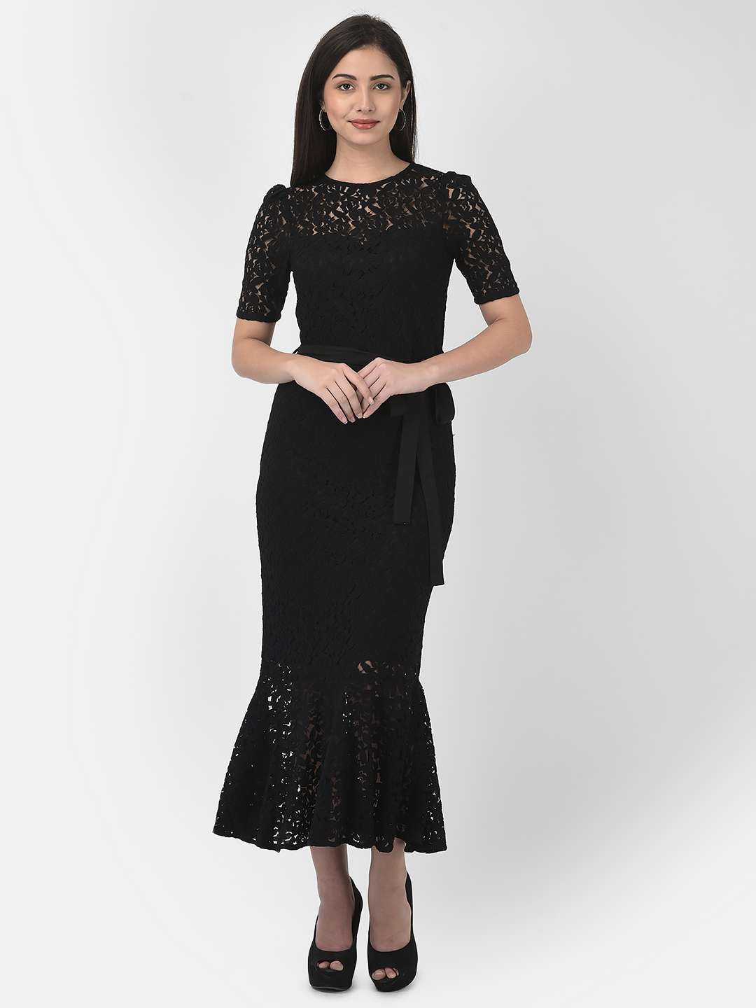 Eavan Black Lace Midi Dress