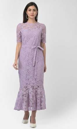 Eavan Lilac Lace Midi Dress