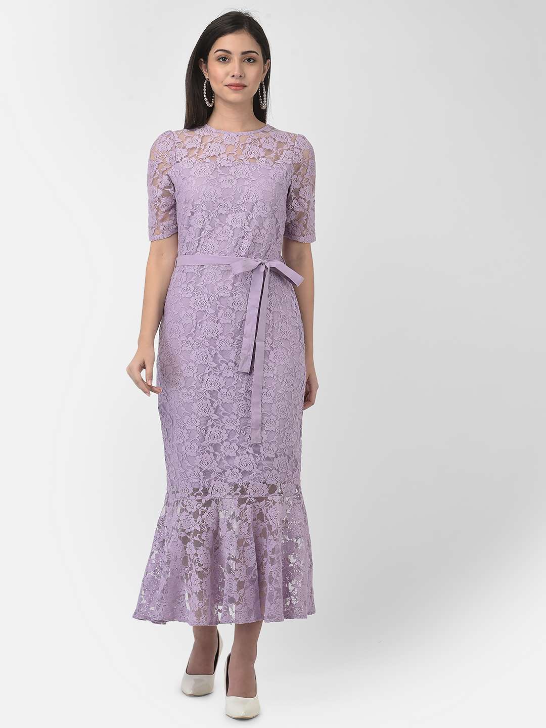 Eavan Lilac Lace Midi Dress