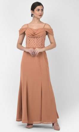 Eavan Peach Embellished Maxi Dress