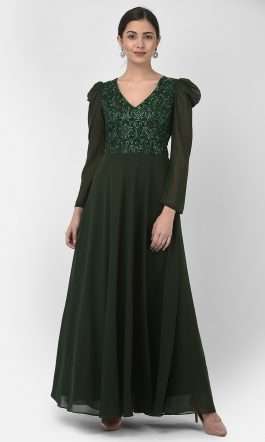Eavan Dark Green Embroidered Maxi Dress