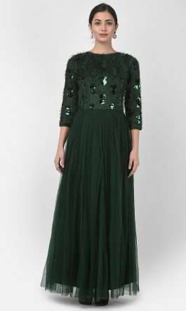 Eavan Dark Green Embellished Maxi Dress