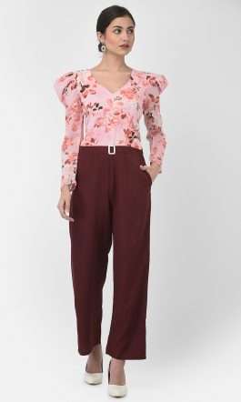 Eavan Pink & Maroon Printed Jumpsuit