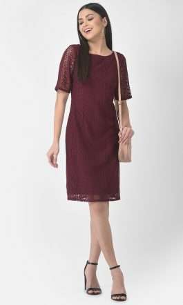 Eavan Women Burgundy Self Design Dress